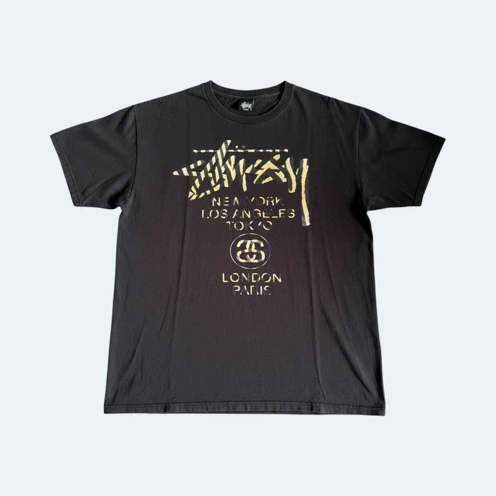 Stussy Black Gold World Tour Graphic T-Shirt Large Streetwear Skate Tee